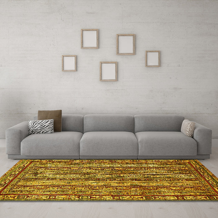 Machine Washable Abstract Yellow Modern Rug in a Living Room, wshabs545yw