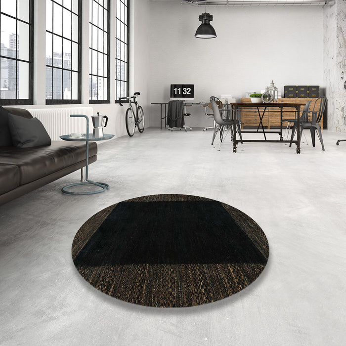 Round Machine Washable Abstract Black Rug in a Office, wshabs5460