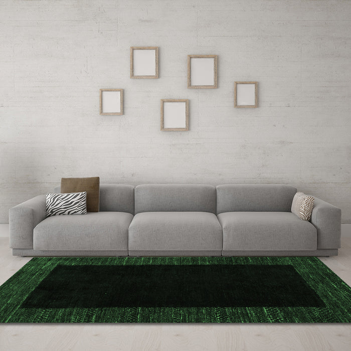 Machine Washable Abstract Emerald Green Modern Area Rugs in a Living Room,, wshabs5460emgrn