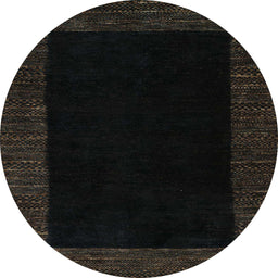 Round Machine Washable Abstract Black Rug, wshabs5460