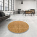 Round Abstract Yellow Modern Rug in a Office, abs5464