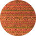 Round Machine Washable Abstract Orange Modern Area Rugs, wshabs5465org