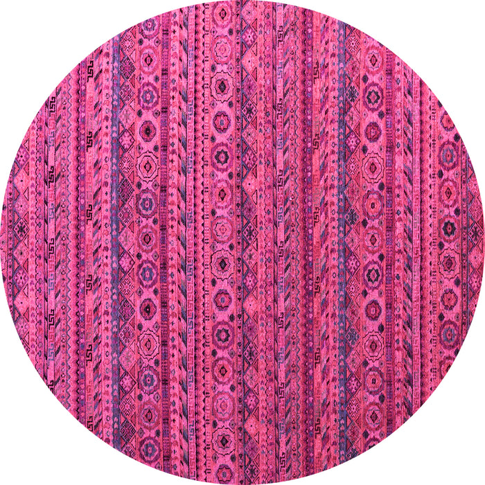 Round Machine Washable Abstract Pink Modern Rug, wshabs5465pnk