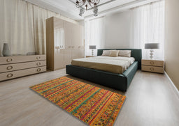 Abstract Cinnamon Brown Modern Rug in a Bedroom, abs5465