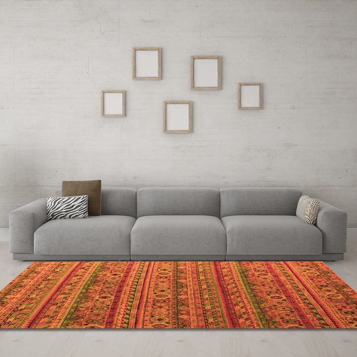Machine Washable Abstract Orange Modern Area Rugs in a Living Room, wshabs5465org
