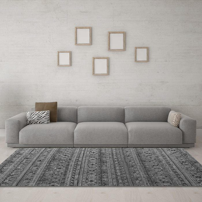 Machine Washable Abstract Gray Modern Rug in a Living Room,, wshabs5465gry