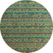 Round Machine Washable Abstract Light Blue Modern Rug, wshabs5465lblu