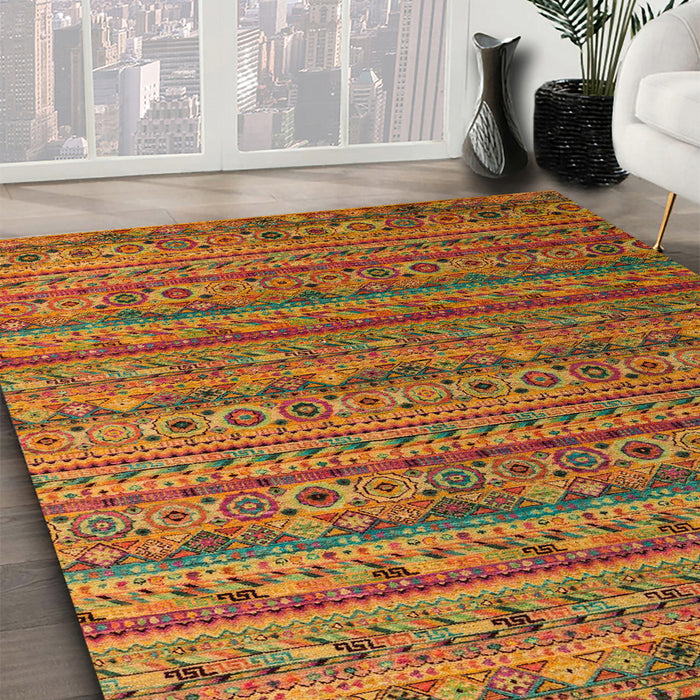 Abstract Cinnamon Brown Modern Rug in Family Room, abs5465