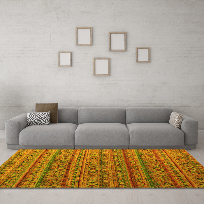 Machine Washable Abstract Yellow Modern Rug in a Living Room, wshabs5465yw
