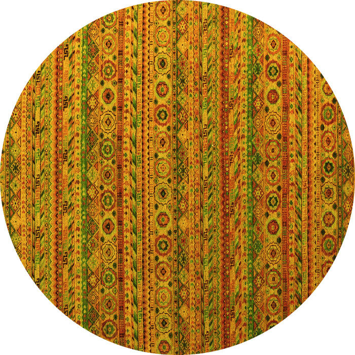 Round Abstract Yellow Modern Rug, abs5465yw