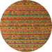 Round Machine Washable Abstract Cinnamon Brown Rug, wshabs5465