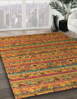 Machine Washable Abstract Cinnamon Brown Rug in a Family Room, wshabs5465