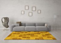 Machine Washable Checkered Yellow Modern Rug, wshabs5467yw