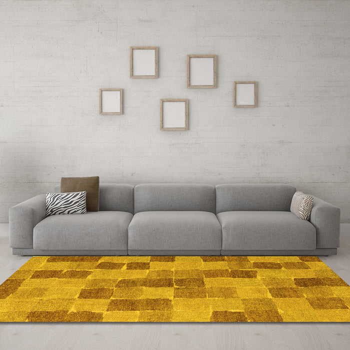 Machine Washable Checkered Yellow Modern Rug in a Living Room, wshabs5467yw