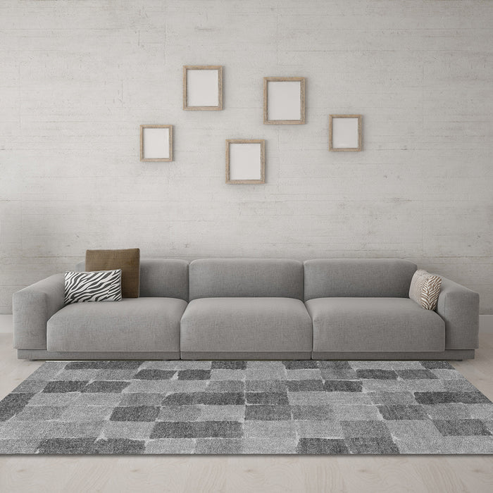Machine Washable Checkered Gray Modern Rug in a Living Room,, wshabs5467gry