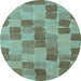 Round Machine Washable Checkered Light Blue Modern Rug, wshabs5467lblu