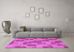 Machine Washable Checkered Purple Modern Area Rugs in a Living Room, wshabs5467pur