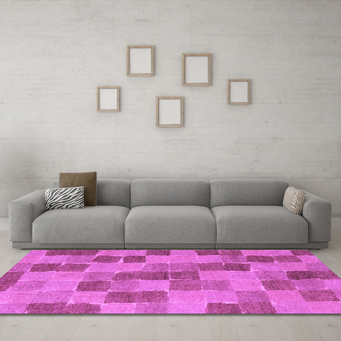 Machine Washable Checkered Purple Modern Area Rugs in a Living Room, wshabs5467pur