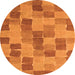 Round Machine Washable Checkered Orange Modern Area Rugs, wshabs5467org