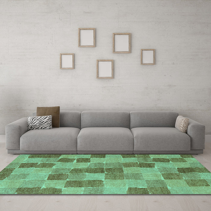 Machine Washable Checkered Turquoise Modern Area Rugs in a Living Room,, wshabs5467turq