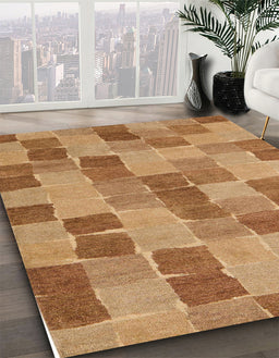 Abstract Orange Checkered Rug in Family Room, abs5467
