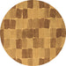 Round Machine Washable Checkered Brown Modern Rug, wshabs5467brn