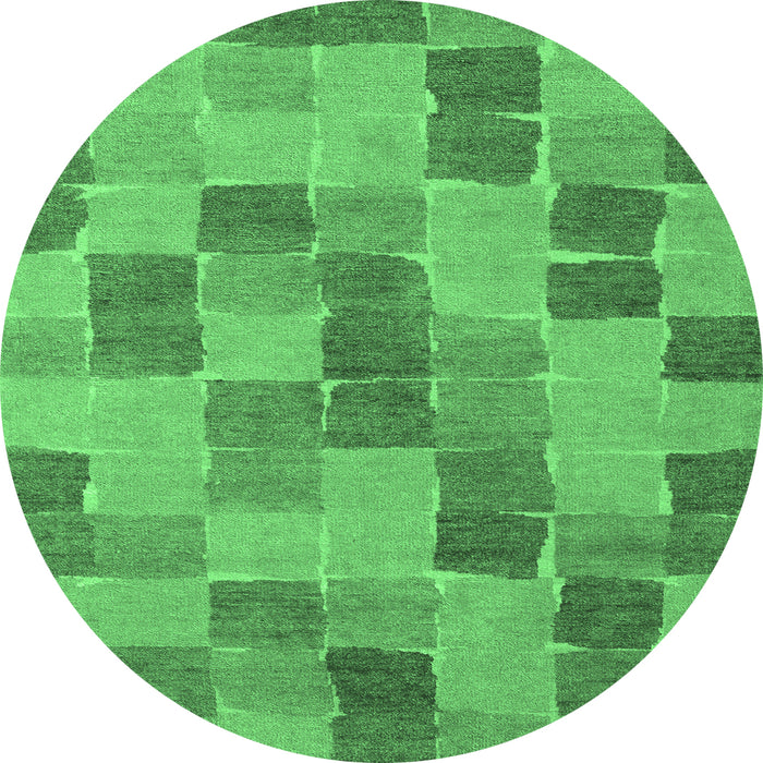 Round Machine Washable Checkered Emerald Green Modern Area Rugs, wshabs5467emgrn