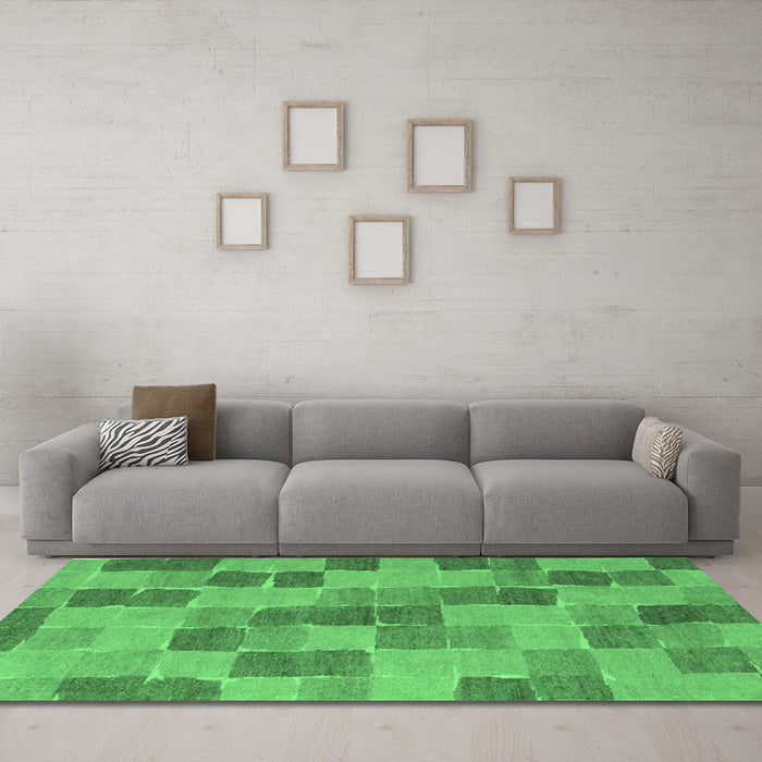 Machine Washable Checkered Emerald Green Modern Area Rugs in a Living Room,, wshabs5467emgrn