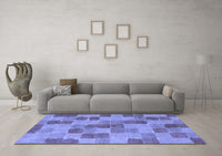 Machine Washable Checkered Blue Modern Rug, wshabs5467blu