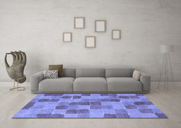 Machine Washable Checkered Blue Modern Rug in a Living Room, wshabs5467blu