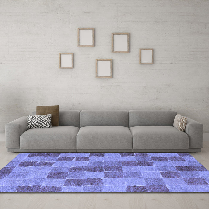 Machine Washable Checkered Blue Modern Rug in a Living Room, wshabs5467blu