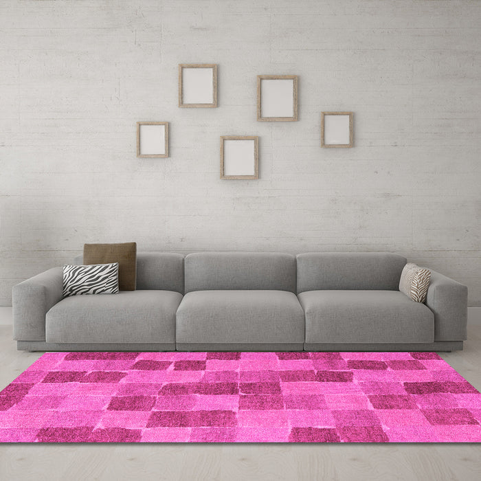 Machine Washable Checkered Pink Modern Rug in a Living Room, wshabs5467pnk