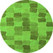 Round Machine Washable Checkered Green Modern Area Rugs, wshabs5467grn