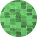 Round Checkered Emerald Green Modern Rug, abs5467emgrn