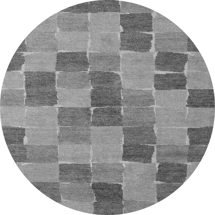 Round Machine Washable Checkered Gray Modern Rug, wshabs5467gry