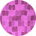 Round Machine Washable Checkered Purple Modern Area Rugs, wshabs5467pur