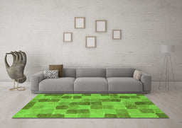 Machine Washable Checkered Green Modern Area Rugs in a Living Room,, wshabs5467grn