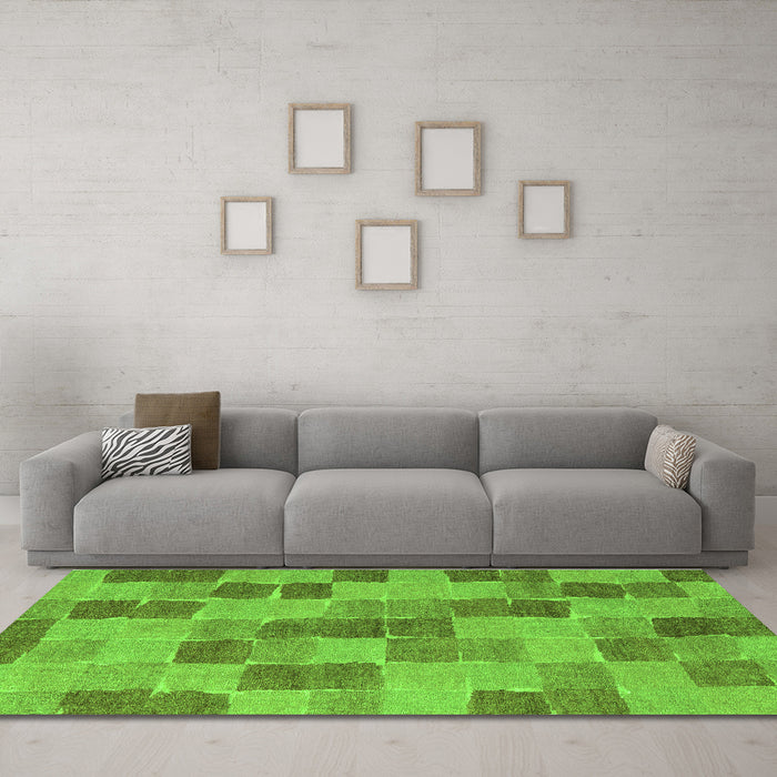 Machine Washable Checkered Green Modern Area Rugs in a Living Room,, wshabs5467grn