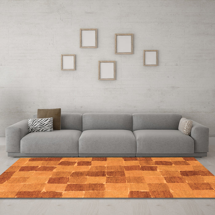 Machine Washable Checkered Orange Modern Area Rugs in a Living Room, wshabs5467org
