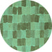 Round Checkered Turquoise Modern Rug, abs5467turq