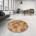 Round Abstract Orange Checkered Rug in a Office, abs5467