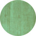 Round Abstract Turquoise Modern Rug, abs5468turq