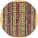 Round Machine Washable Abstract Red Brown Rug, wshabs546