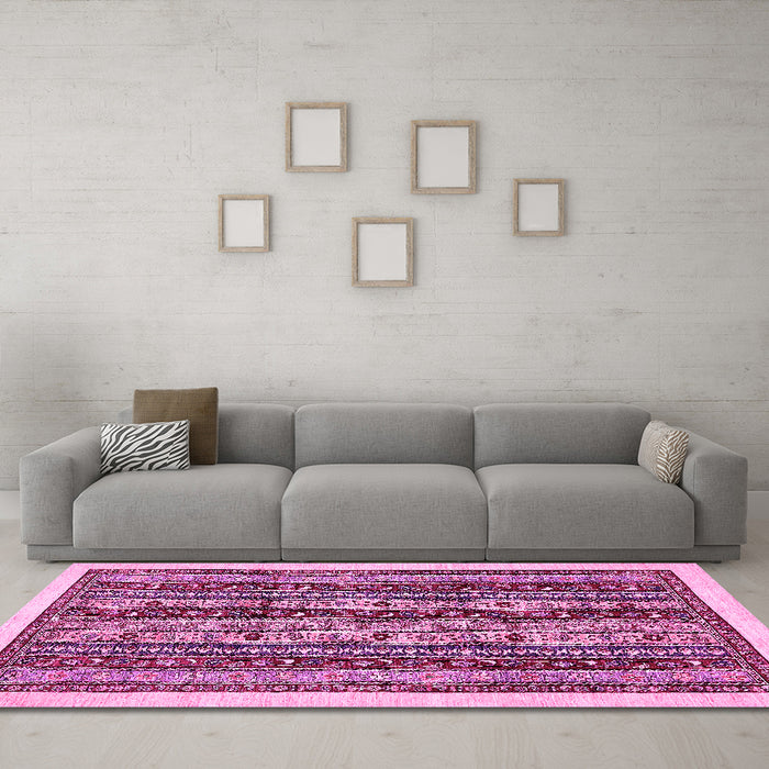 Machine Washable Abstract Pink Modern Rug in a Living Room, wshabs546pnk