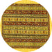 Round Abstract Yellow Modern Rug, abs546yw