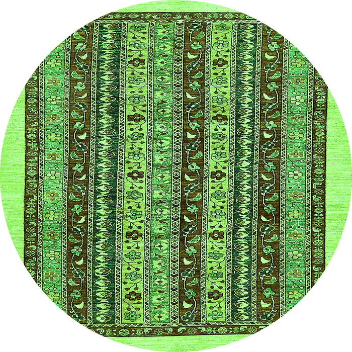 Round Machine Washable Abstract Green Modern Area Rugs, wshabs546grn