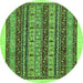 Round Machine Washable Abstract Green Modern Area Rugs, wshabs546grn