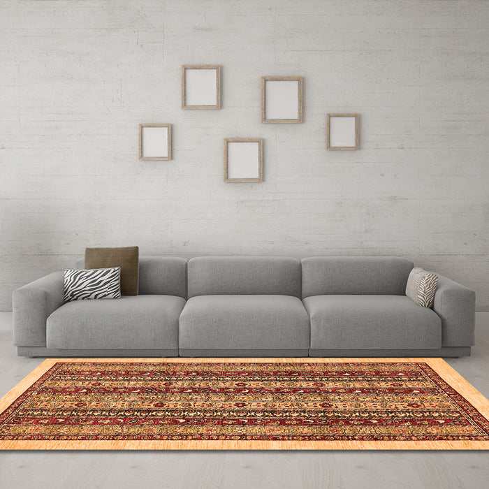 Machine Washable Abstract Orange Modern Area Rugs in a Living Room, wshabs546org