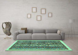Machine Washable Abstract Turquoise Modern Area Rugs in a Living Room,, wshabs546turq