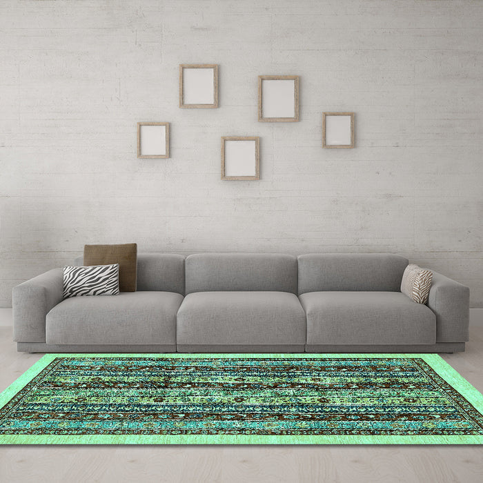 Machine Washable Abstract Turquoise Modern Area Rugs in a Living Room,, wshabs546turq